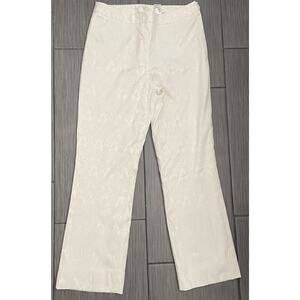 White Mini Floral Brocade Womens Straight Leg Dress Pants Size 6 White Textured